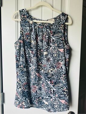 LOFT Navy Floral Sleeveless Shell with Pink & Cream Accents